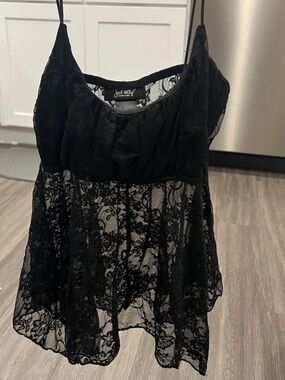 Just Polly New York Black Lace Babydoll Camisole Top One Piece Size S Lingerie